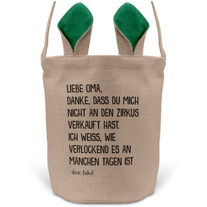 22Feels® Oma Osterkorb von Enkel Grossmutter mit Henkel Ostergeschenk Tragetasche Ostern Deko Osternest Körbchen Hasenohren (Beige/Grün)-Ostern Tragetasche-22Feels