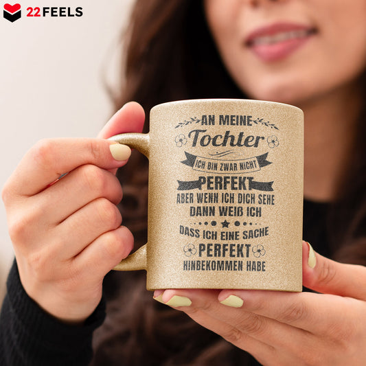 22Feels® Tochter Geschenk - Glitzertasse mit Spruch (Gold, 320ml)-Glitzertasse Gold 320ml-22Feels