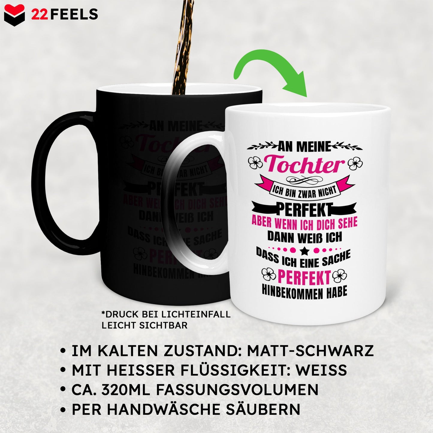 22Feels® Tochter Geschenk - Zaubertasse mit Spruch (Matt-Schwarz und Weiss, 320ml)-Farbwechsel Tasse Matt 320ml-22Feels
