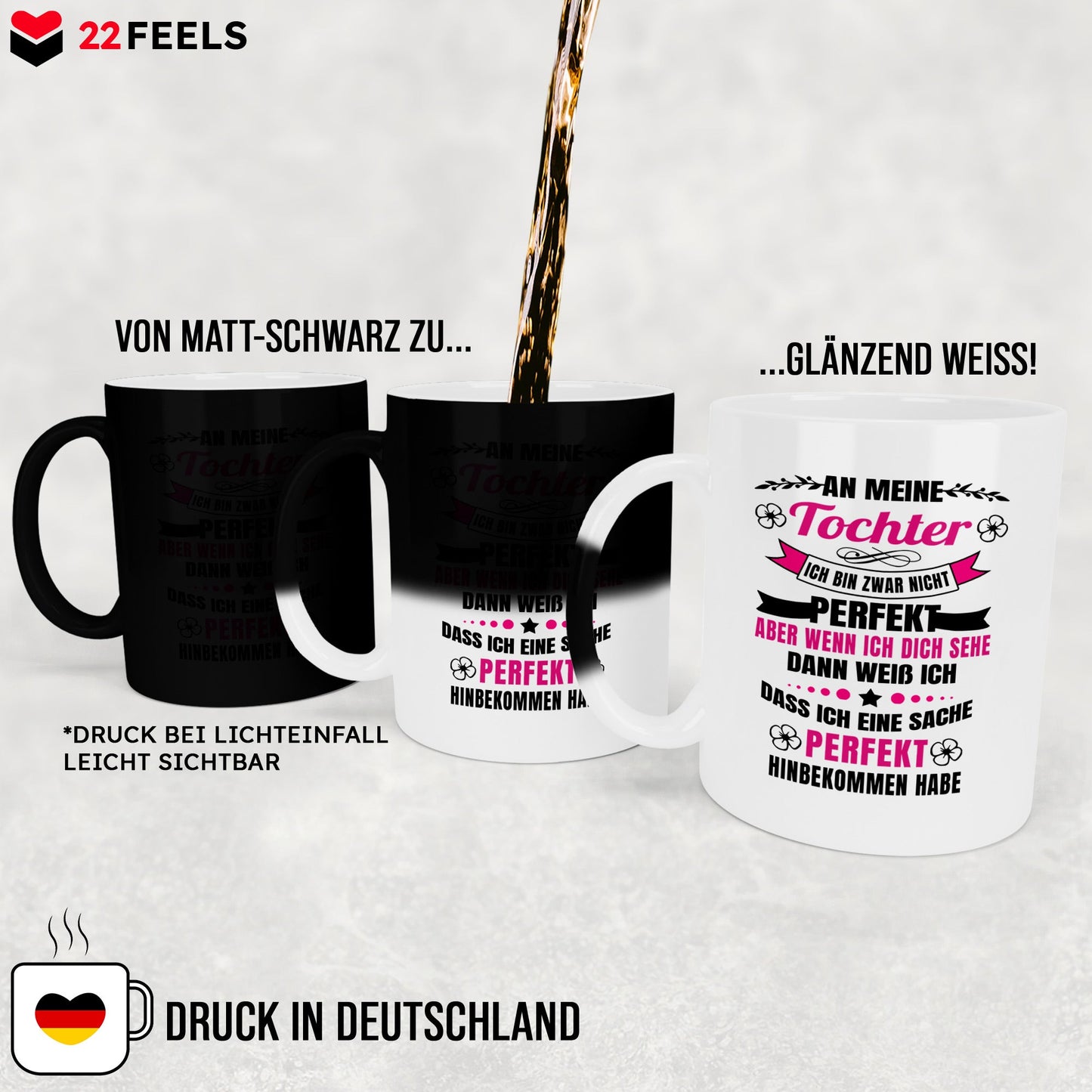 22Feels® Tochter Geschenk - Zaubertasse mit Spruch (Matt-Schwarz und Weiss, 320ml)-Farbwechsel Tasse Matt 320ml-22Feels
