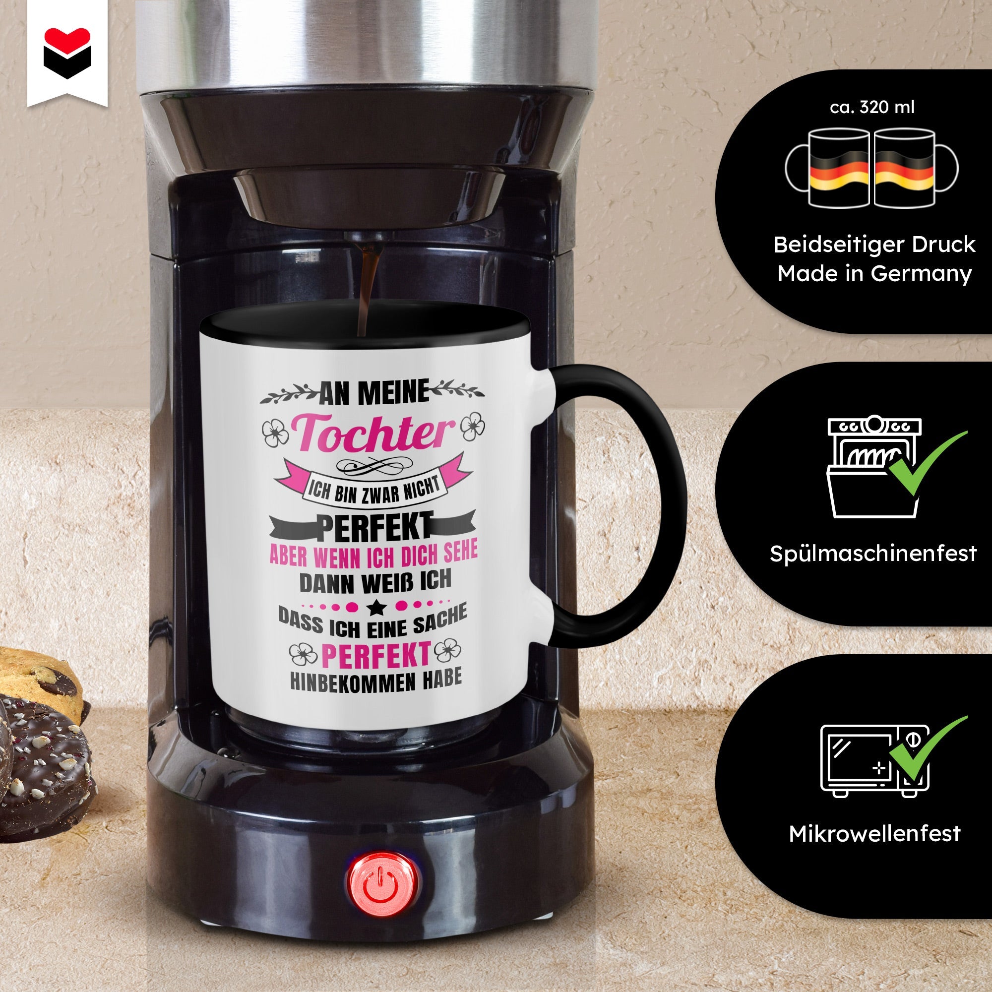 22Feels® Tochter Geschenk - Tasse mit Spruch (Weiss-Schwarz, 320ml)-TwoTone Tasse Weiss-Schwarz 320ml-22Feels