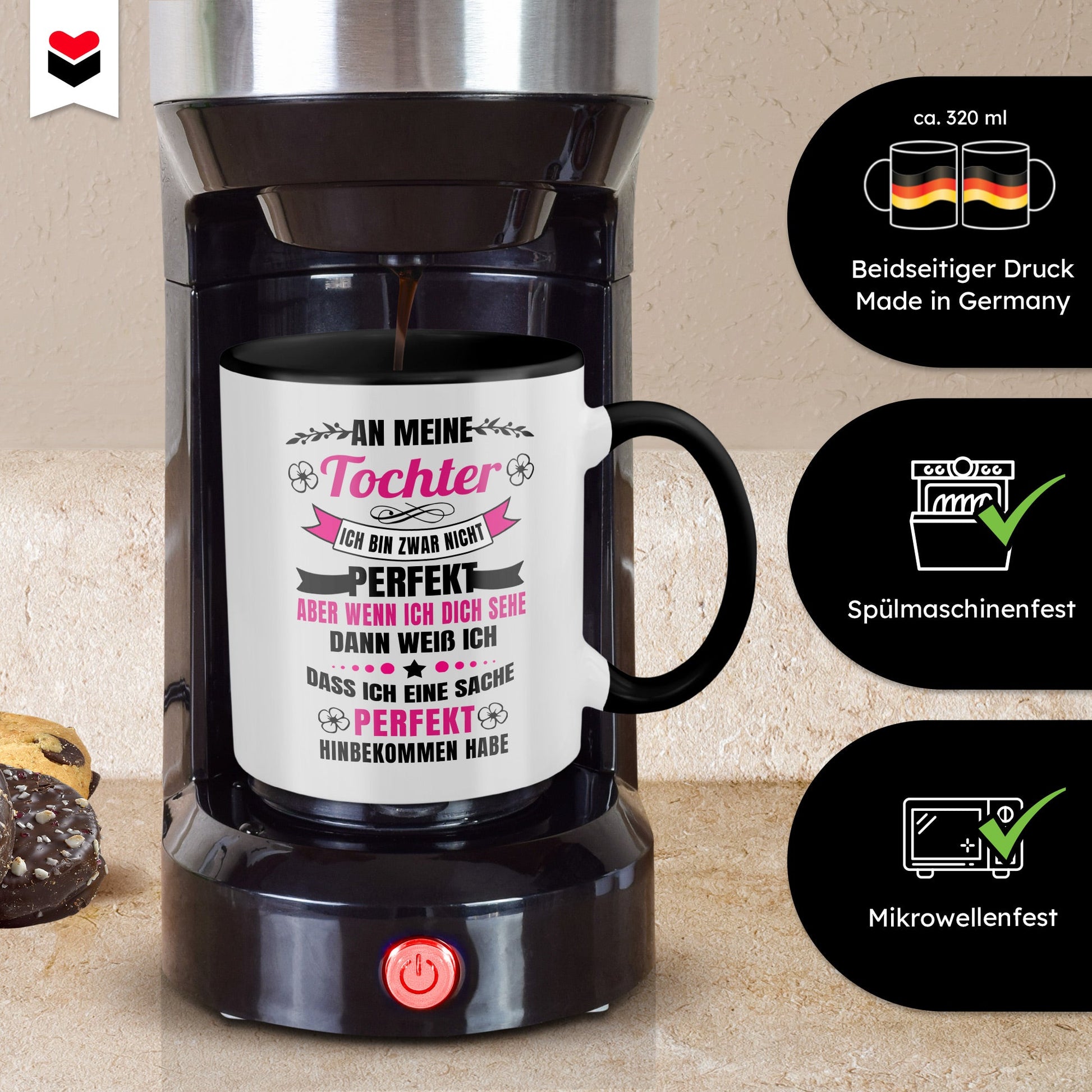 22Feels® Tochter Geschenk - Tasse mit Spruch (Weiss-Schwarz, 320ml)-TwoTone Tasse Weiss-Schwarz 320ml-22Feels