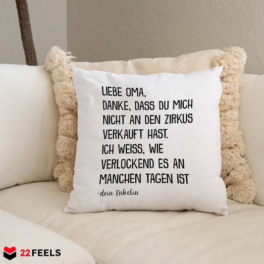 22Feels® Oma Geschenk von Enkelin - Kissen mit Spruch (Weiss 40x40cm)-Kissen Weiss 40x40-22Feels