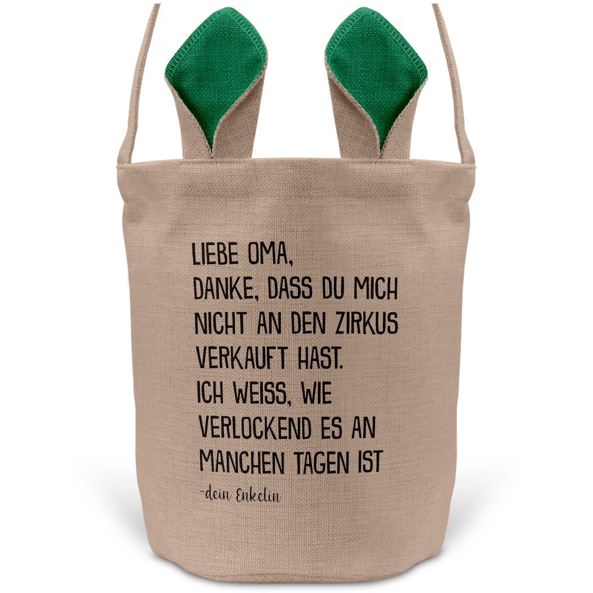 22Feels® Oma Osterkorb von Enkelin Grossmutter mit Henkel Ostergeschenk Tragetasche Ostern Deko Osternest Körbchen Hasenohren (Beige/Grün)-Ostern Tragetasche-22Feels