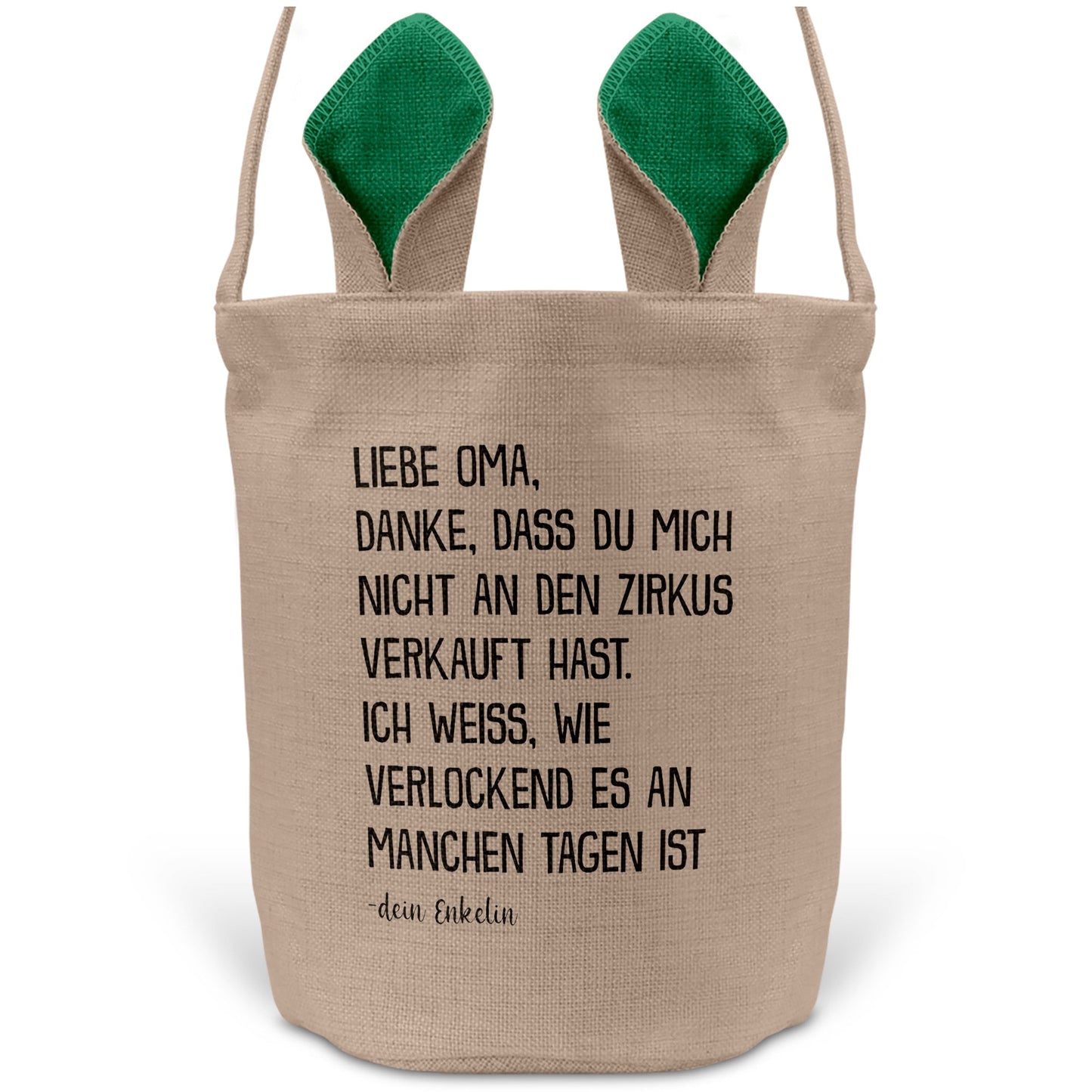 22Feels® Oma Osterkorb von Enkelin Grossmutter mit Henkel Ostergeschenk Tragetasche Ostern Deko Osternest Körbchen Hasenohren (Beige/Grün)-Ostern Tragetasche-22Feels