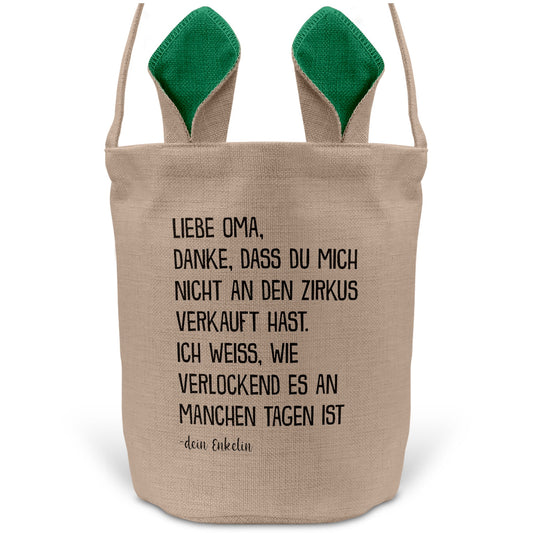 22Feels® Oma Osterkorb von Enkelin Grossmutter mit Henkel Ostergeschenk Tragetasche Ostern Deko Osternest Körbchen Hasenohren (Beige/Grün)-Ostern Tragetasche-22Feels
