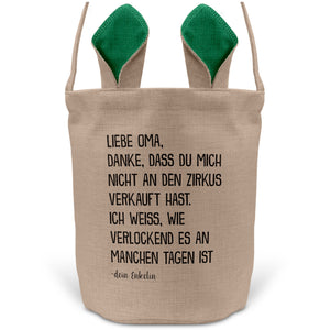 22Feels® Oma Osterkorb von Enkelin Grossmutter mit Henkel Ostergeschenk Tragetasche Ostern Deko Osternest Körbchen Hasenohren (Beige/Grün)-Ostern Tragetasche-22Feels