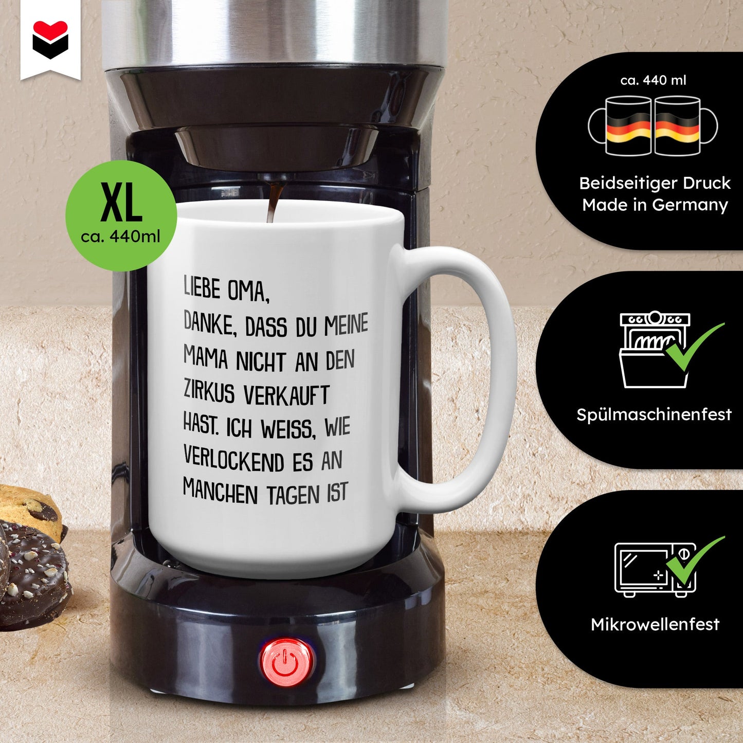 22Feels® Oma Geschenk - XL Tasse mit Spruch (Weiss, 440ml)-Weisse XL Tasse 440ml-22Feels