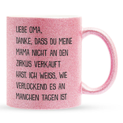 22Feels® Oma Geschenk - Glitzertasse mit Spruch (Pink, 320ml)-Glitzertasse Pink 320ml-22Feels