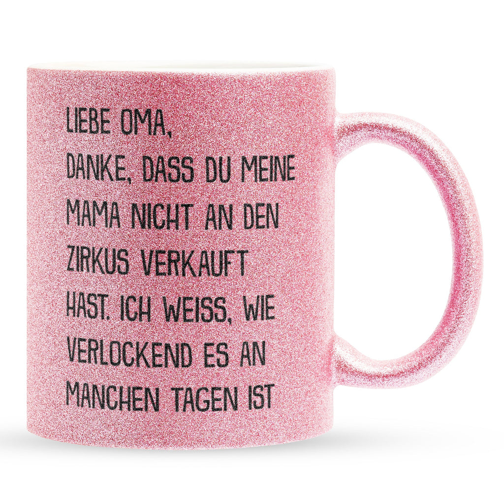 22Feels® Oma Geschenk - Glitzertasse mit Spruch (Pink, 320ml)-Glitzertasse Pink 320ml-22Feels