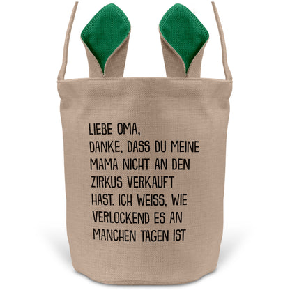 22Feels® Oma Grossmutter Osterkorb mit Henkel Ostergeschenk Tragetasche Ostern Deko Osternest Körbchen Hasenohren (Beige/Grün)-Ostern Tragetasche-22Feels