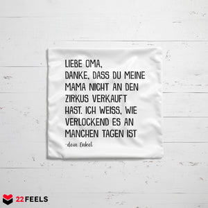 22Feels® Oma Geschenk von Enkel - Kissen mit Spruch (Weiss 40x40cm)-Kissen Weiss 40x40-22Feels