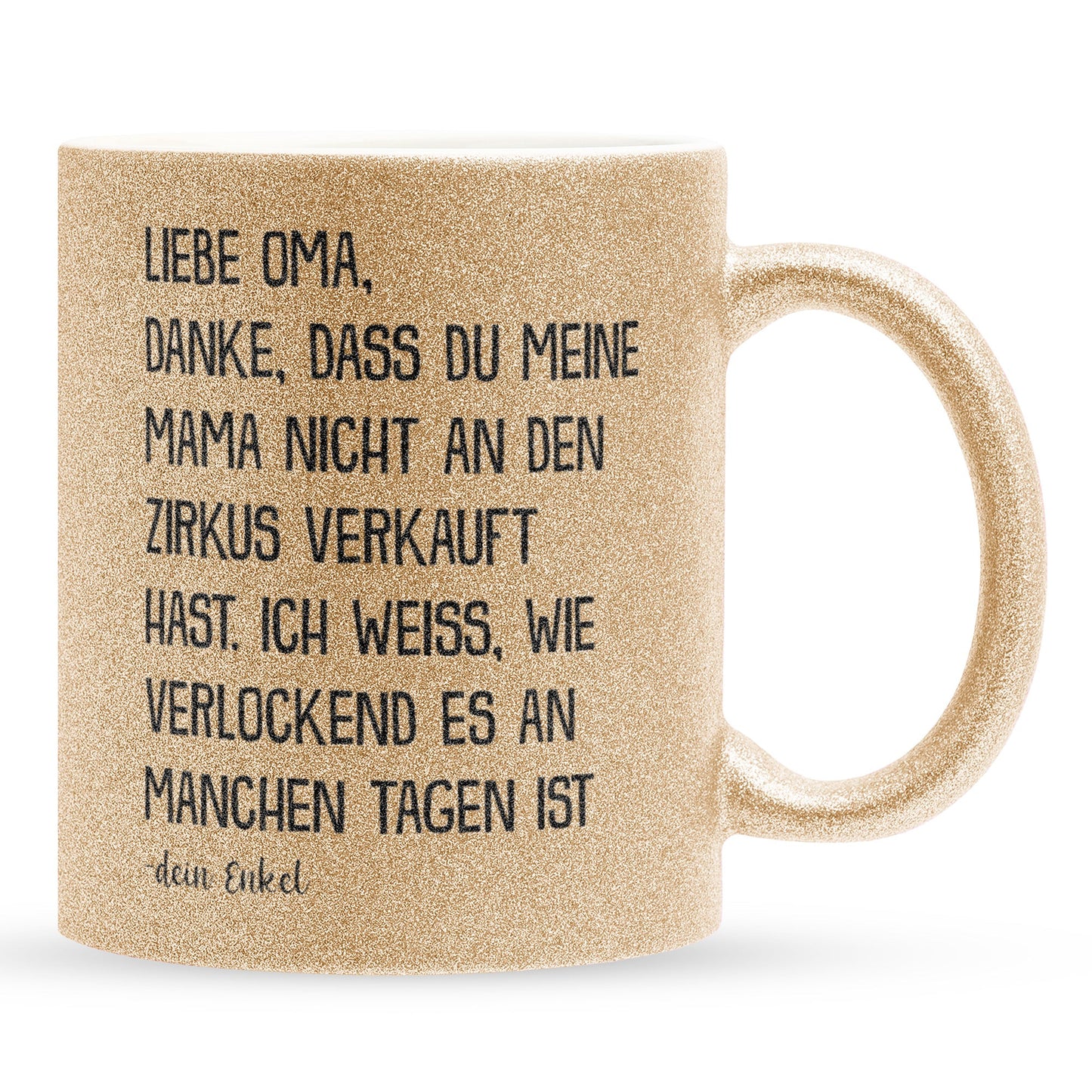 22Feels® Oma Geschenk von Enkel - Glitzertasse mit Spruch (Gold, 320ml)-Glitzertasse Gold 320ml-22Feels