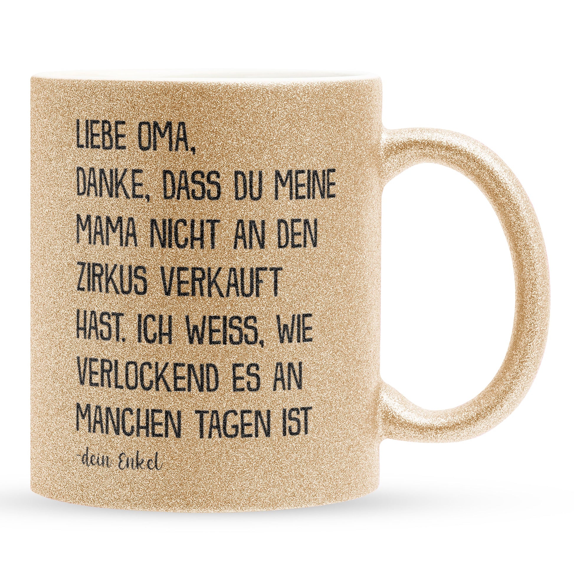 22Feels® Oma Geschenk von Enkel - Glitzertasse mit Spruch (Gold, 320ml)-Glitzertasse Gold 320ml-22Feels