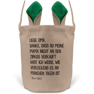22Feels® Oma Osterkorb von Enkel Grossmutter mit Henkel Ostergeschenk Tragetasche Ostern Deko Osternest Körbchen Hasenohren (Beige/Grün)-Ostern Tragetasche-22Feels