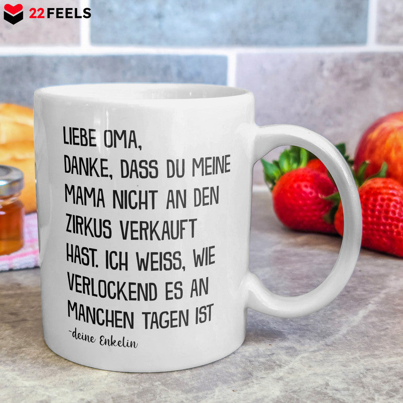 22Feels® Geschenk für Oma von Enkelin - Tasse mit Spruch: Zirkus Mama (Weiss, 320ml)-Weisse Tasse 320ml-22Feels