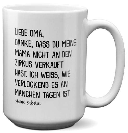 22Feels® Oma Geschenk von Enkelin - XL Tasse mit Spruch (Weiss, 440ml)-Weisse XL Tasse 440ml-22Feels