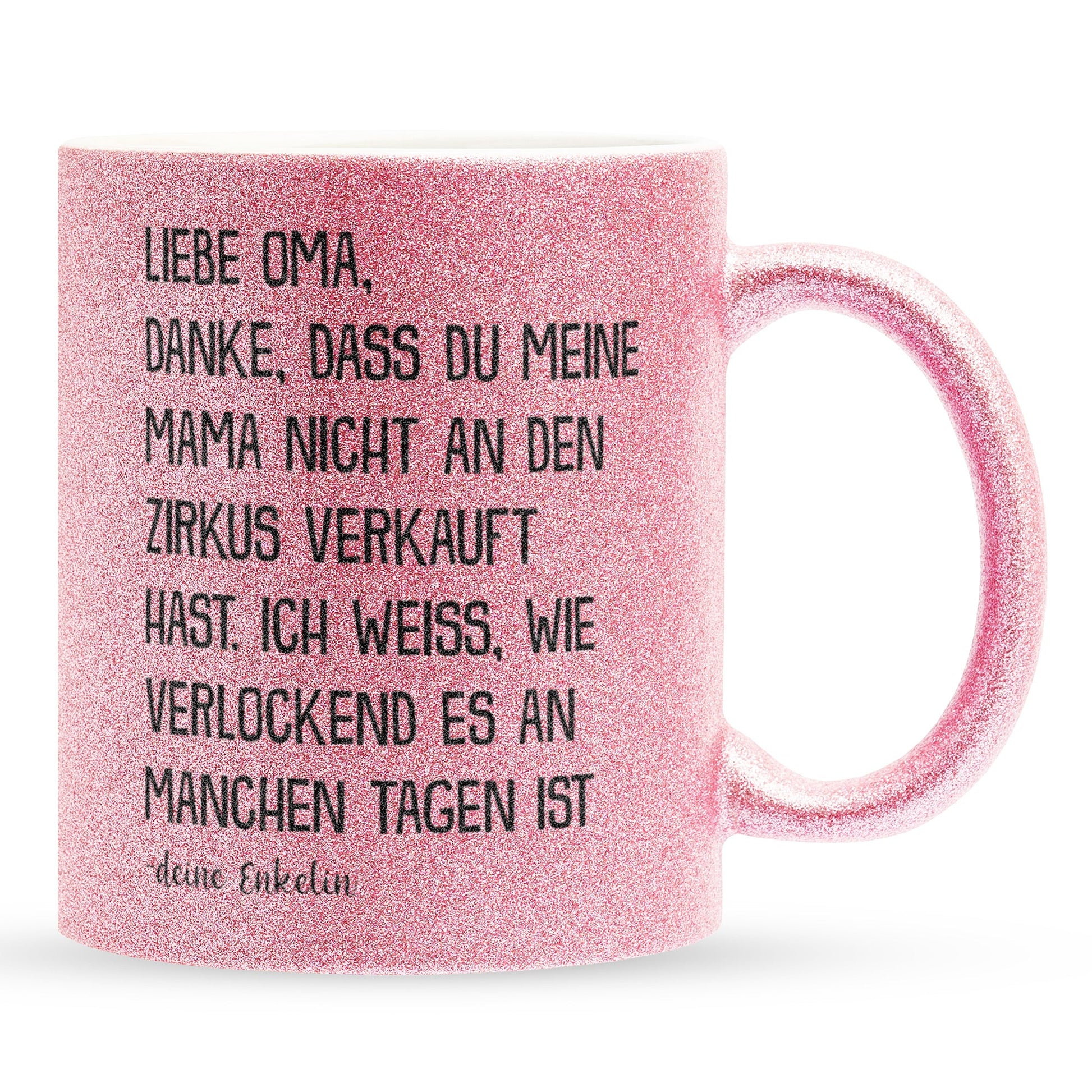22Feels® Oma Geschenk von Enkelin - Glitzertasse mit Spruch (Pink, 320ml)-Glitzertasse Pink 320ml-22Feels