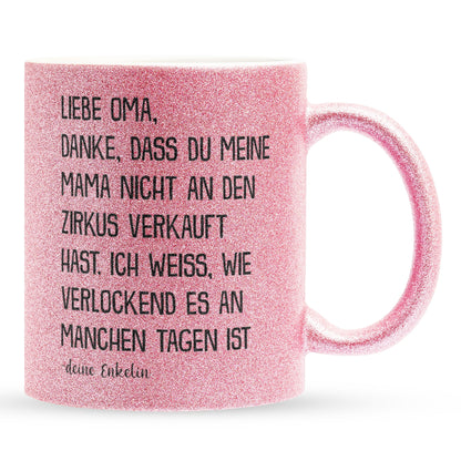 22Feels® Oma Geschenk von Enkelin - Glitzertasse mit Spruch (Pink, 320ml)-Glitzertasse Pink 320ml-22Feels