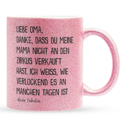 22Feels® Oma Geschenk von Enkelin - Glitzertasse mit Spruch (Pink, 320ml)-Glitzertasse Pink 320ml-22Feels
