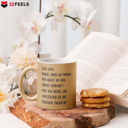 22Feels® Oma Geschenk - Glitzertasse mit Spruch (Gold, 320ml)-Glitzertasse Gold 320ml-22Feels