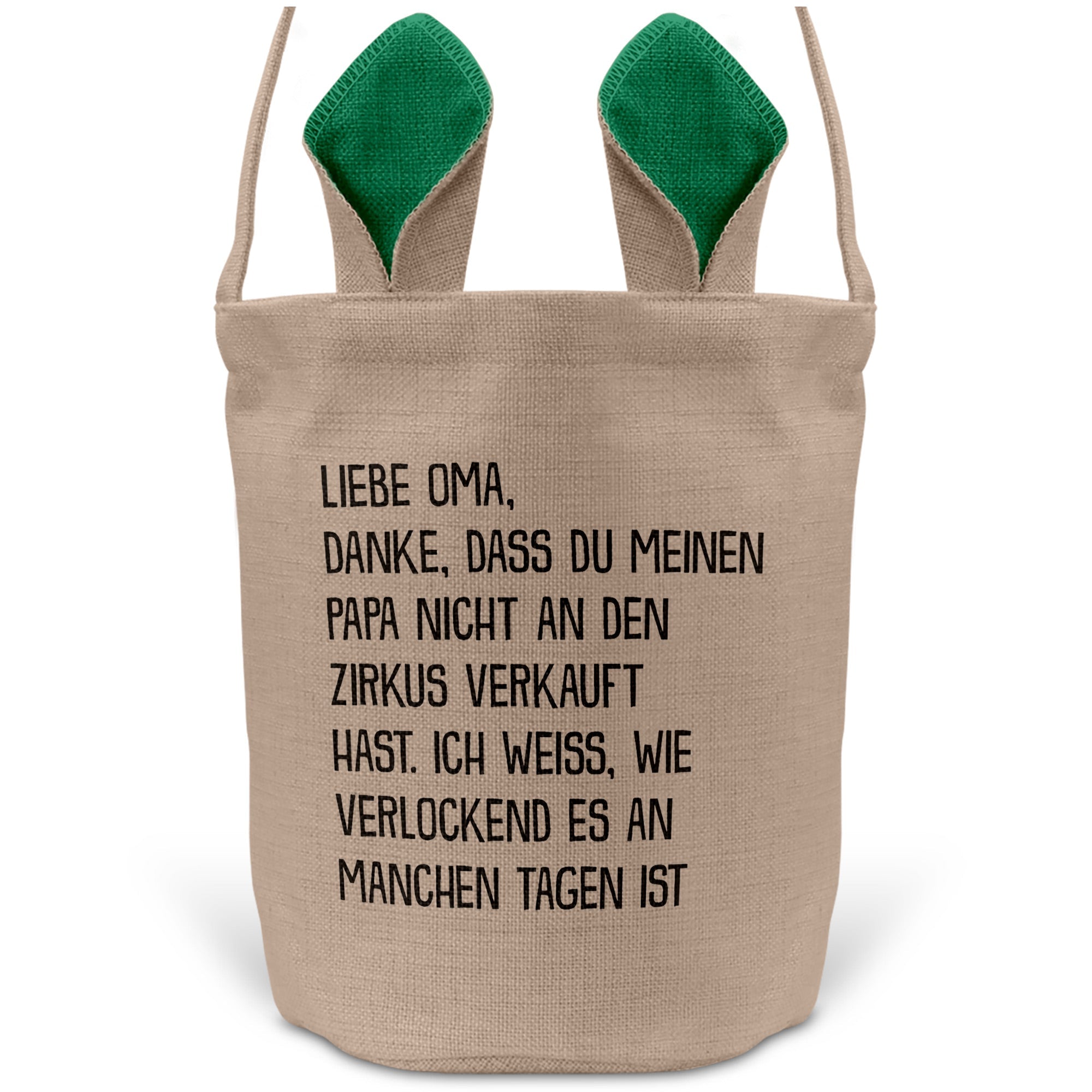 22Feels® Oma Grossmutter Osterkorb mit Henkel Ostergeschenk Tragetasche Ostern Deko Osternest Körbchen Hasenohren (Beige/Grün)-Ostern Tragetasche-22Feels