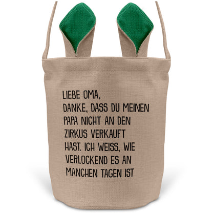 22Feels® Oma Grossmutter Osterkorb mit Henkel Ostergeschenk Tragetasche Ostern Deko Osternest Körbchen Hasenohren (Beige/Grün)-Ostern Tragetasche-22Feels