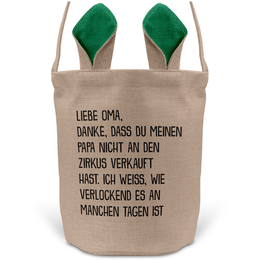 22Feels® Oma Grossmutter Osterkorb mit Henkel Ostergeschenk Tragetasche Ostern Deko Osternest Körbchen Hasenohren (Beige/Grün)-Ostern Tragetasche-22Feels