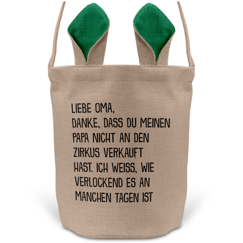 22Feels® Oma Grossmutter Osterkorb mit Henkel Ostergeschenk Tragetasche Ostern Deko Osternest Körbchen Hasenohren (Beige/Grün)-Ostern Tragetasche-22Feels