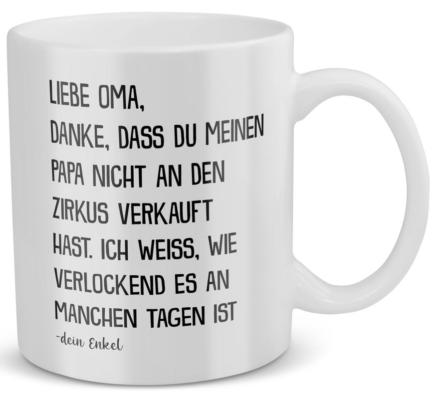 22Feels® Geschenk für Oma von Enkel - Tasse mit Spruch: Zirkus Papa (Weiss, 320ml)-Weisse Tasse 320ml-22Feels