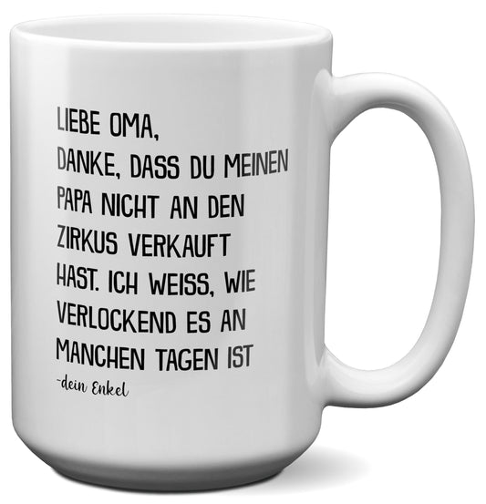 22Feels® Oma Geschenk von Enkel - XL Tasse mit Spruch (Weiss, 440ml)-Weisse XL Tasse 440ml-22Feels