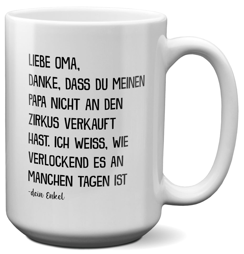 22Feels® Oma Geschenk von Enkel - XL Tasse mit Spruch (Weiss, 440ml)-Weisse XL Tasse 440ml-22Feels