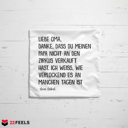 22Feels® Oma Geschenk von Enkel - Kissen mit Spruch (Weiss 40x40cm)-Kissen Weiss 40x40-22Feels