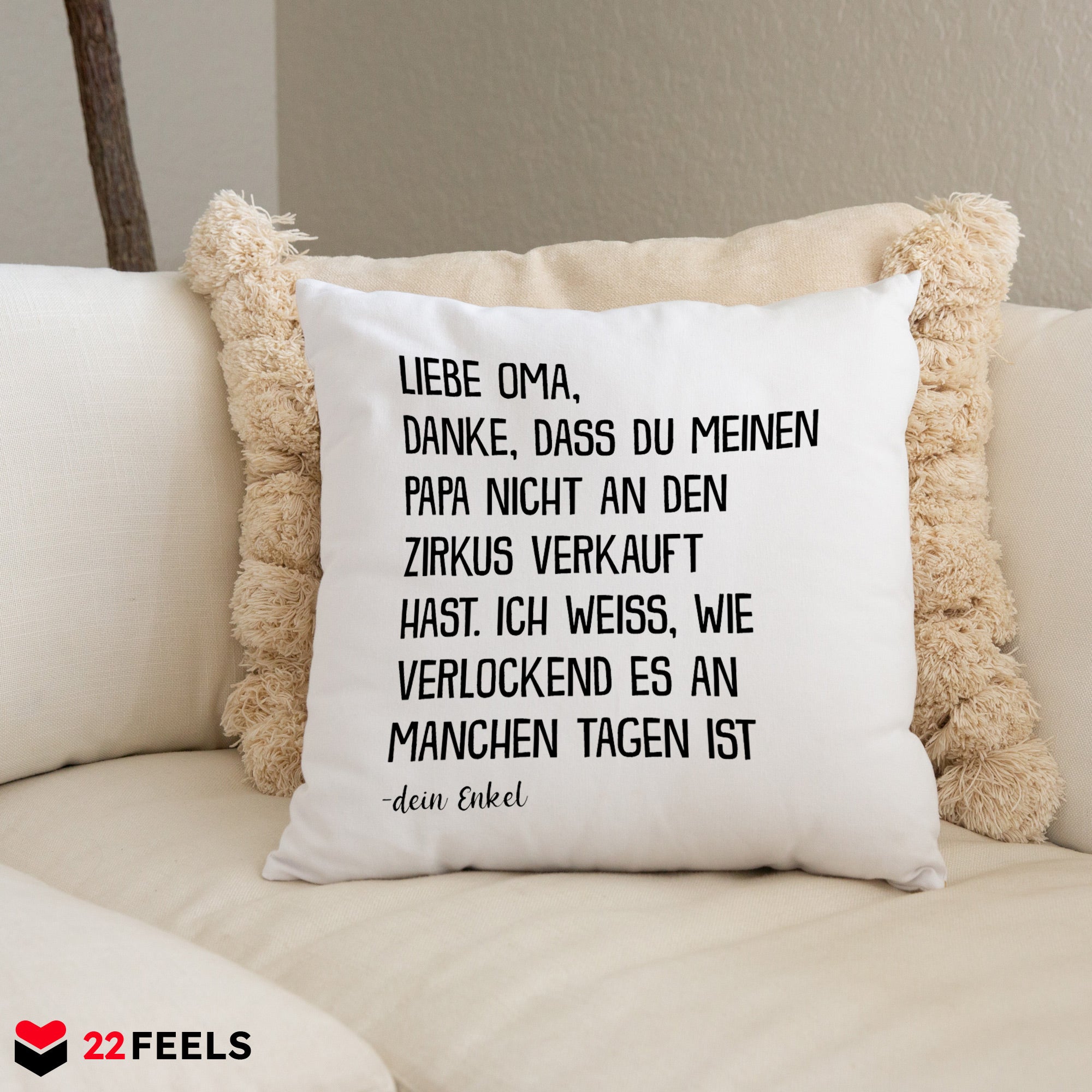 22Feels® Oma Geschenk von Enkel - Kissen mit Spruch (Weiss 40x40cm)-Kissen Weiss 40x40-22Feels