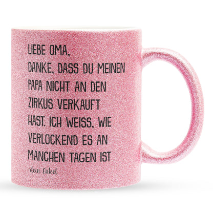 22Feels® Oma Geschenk von Enkel - Glitzertasse mit Spruch (Pink, 320ml)-Glitzertasse Pink 320ml-22Feels