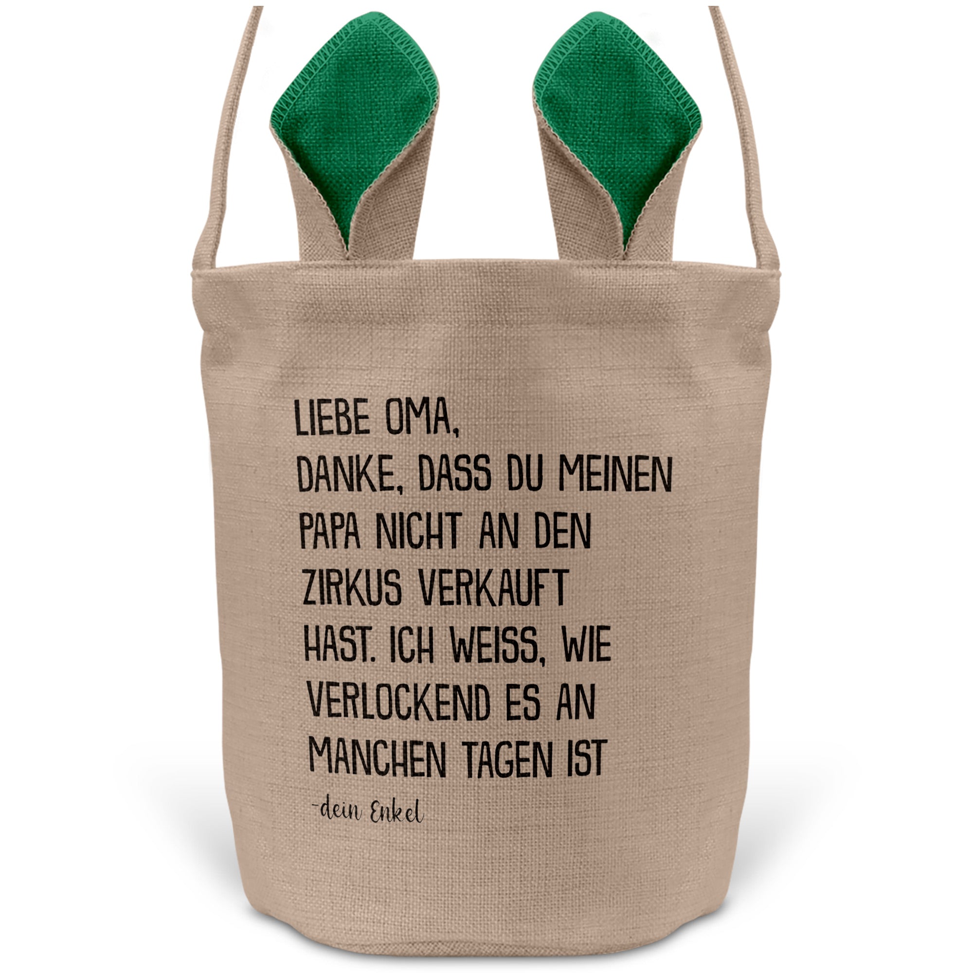 22Feels® Oma Osterkorb von Enkel Grossmutter mit Henkel Ostergeschenk Tragetasche Ostern Deko Osternest Körbchen Hasenohren (Beige/Grün)-Ostern Tragetasche-22Feels