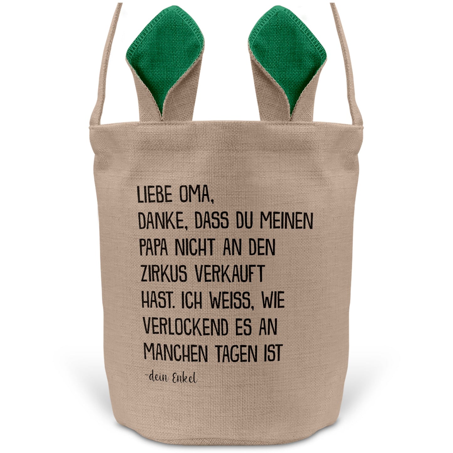 22Feels® Oma Osterkorb von Enkel Grossmutter mit Henkel Ostergeschenk Tragetasche Ostern Deko Osternest Körbchen Hasenohren (Beige/Grün)-Ostern Tragetasche-22Feels