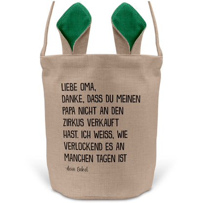 22Feels® Oma Osterkorb von Enkel Grossmutter mit Henkel Ostergeschenk Tragetasche Ostern Deko Osternest Körbchen Hasenohren (Beige/Grün)-Ostern Tragetasche-22Feels