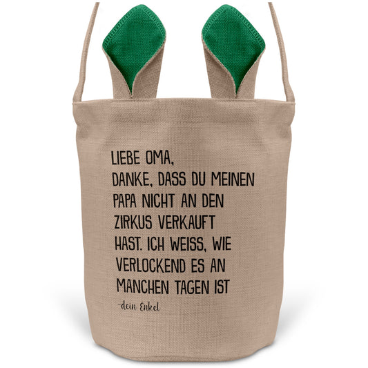 22Feels® Oma Osterkorb von Enkel Grossmutter mit Henkel Ostergeschenk Tragetasche Ostern Deko Osternest Körbchen Hasenohren (Beige/Grün)-Ostern Tragetasche-22Feels
