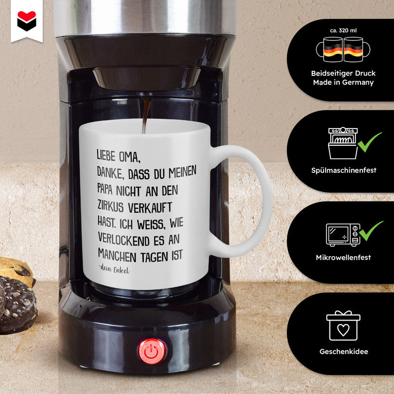 22Feels® Geschenk für Oma von Enkel - Tasse mit Spruch: Zirkus Papa (Weiss, 320ml)-Weisse Tasse 320ml-22Feels