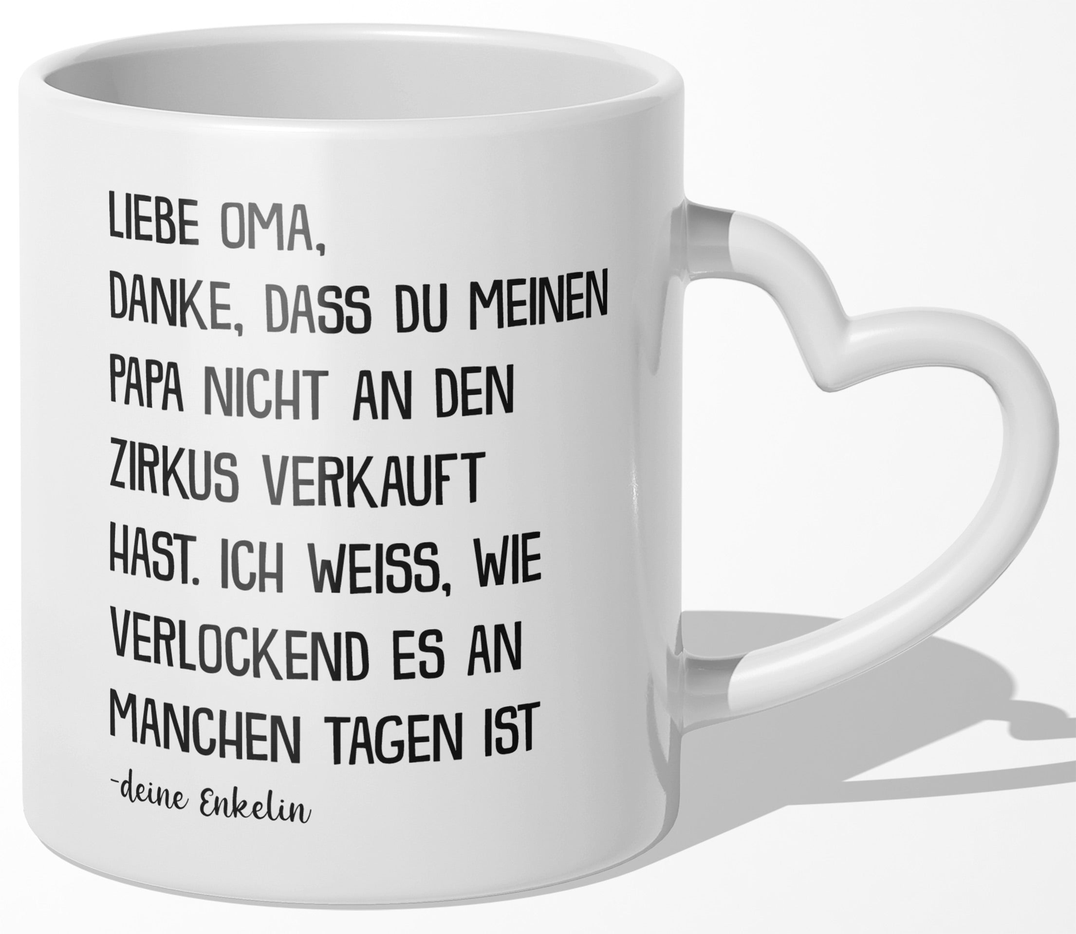 22Feels® Oma Geschenk von Enkelin - Tasse mit Spruch: Zirkus 'Papa' (Herzhenkel, Weiss, 320ml)-Tasse Weiss Herzhenkel 320ml-22Feels