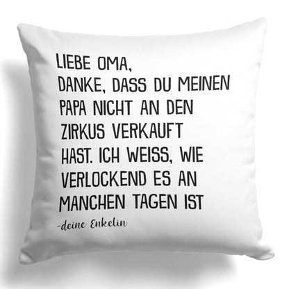 22Feels® Oma Geschenk von Enkelin - Kissen mit Spruch (Weiss 40x40cm)-Kissen Weiss 40x40-22Feels
