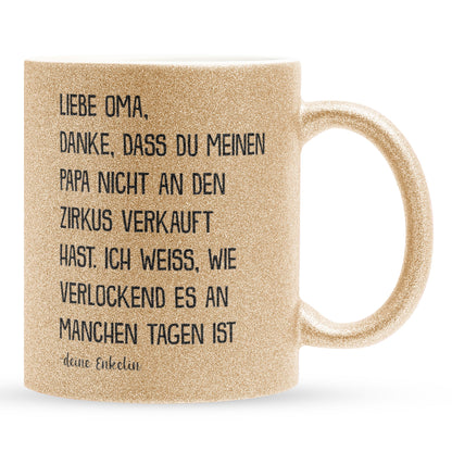 22Feels® Oma Geschenk von Enkelin - Glitzertasse mit Spruch (Gold, 320ml)-Glitzertasse Gold 320ml-22Feels
