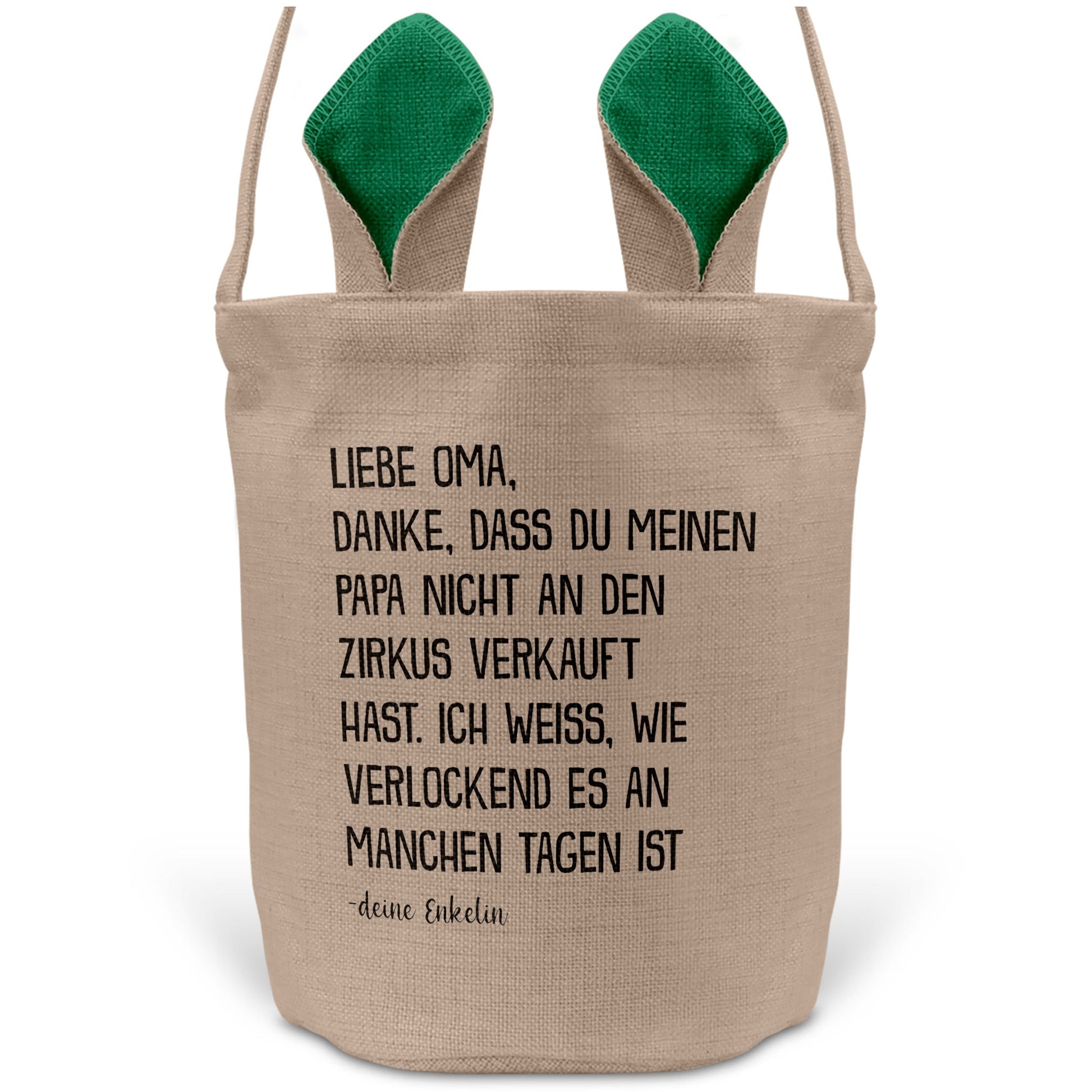 22Feels® Oma Osterkorb von Enkelin Grossmutter mit Henkel Ostergeschenk Tragetasche Ostern Deko Osternest Körbchen Hasenohren (Beige/Grün)-Ostern Tragetasche-22Feels