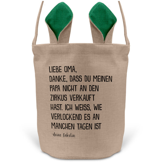 22Feels® Oma Osterkorb von Enkelin Grossmutter mit Henkel Ostergeschenk Tragetasche Ostern Deko Osternest Körbchen Hasenohren (Beige/Grün)-Ostern Tragetasche-22Feels