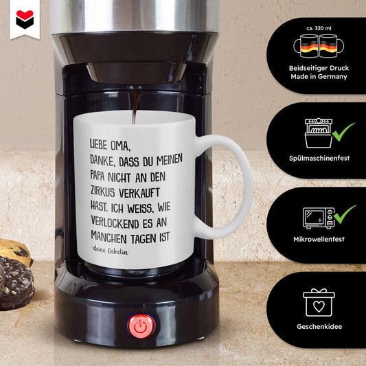 22Feels® Geschenk für Oma von Enkelin - Tasse mit Spruch: Zirkus Papa (Weiss, 320ml)-Weisse Tasse 320ml-22Feels