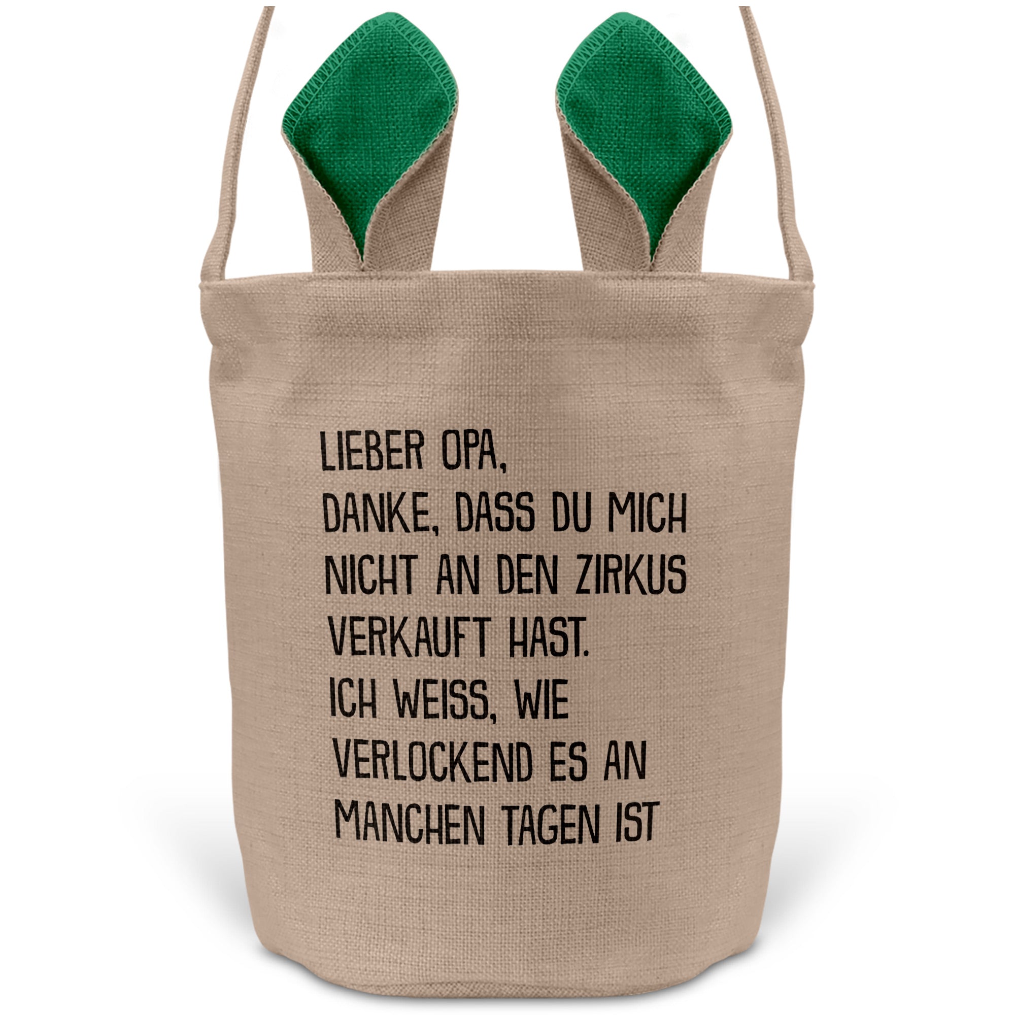 22Feels® Opa Grossvater Osterkorb mit Henkel Ostergeschenk Tragetasche Ostern Deko Osternest Körbchen Hasenohren (Beige/Grün)-Ostern Tragetasche-22Feels