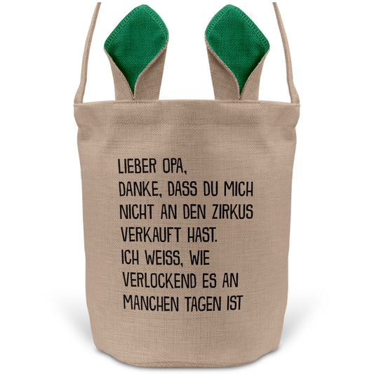 22Feels® Opa Grossvater Osterkorb mit Henkel Ostergeschenk Tragetasche Ostern Deko Osternest Körbchen Hasenohren (Beige/Grün)-Ostern Tragetasche-22Feels
