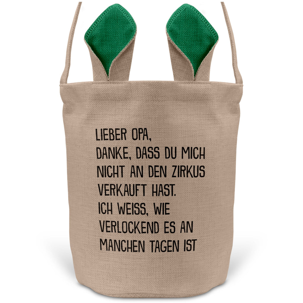 22Feels® Opa Grossvater Osterkorb mit Henkel Ostergeschenk Tragetasche Ostern Deko Osternest Körbchen Hasenohren (Beige/Grün)-Ostern Tragetasche-22Feels