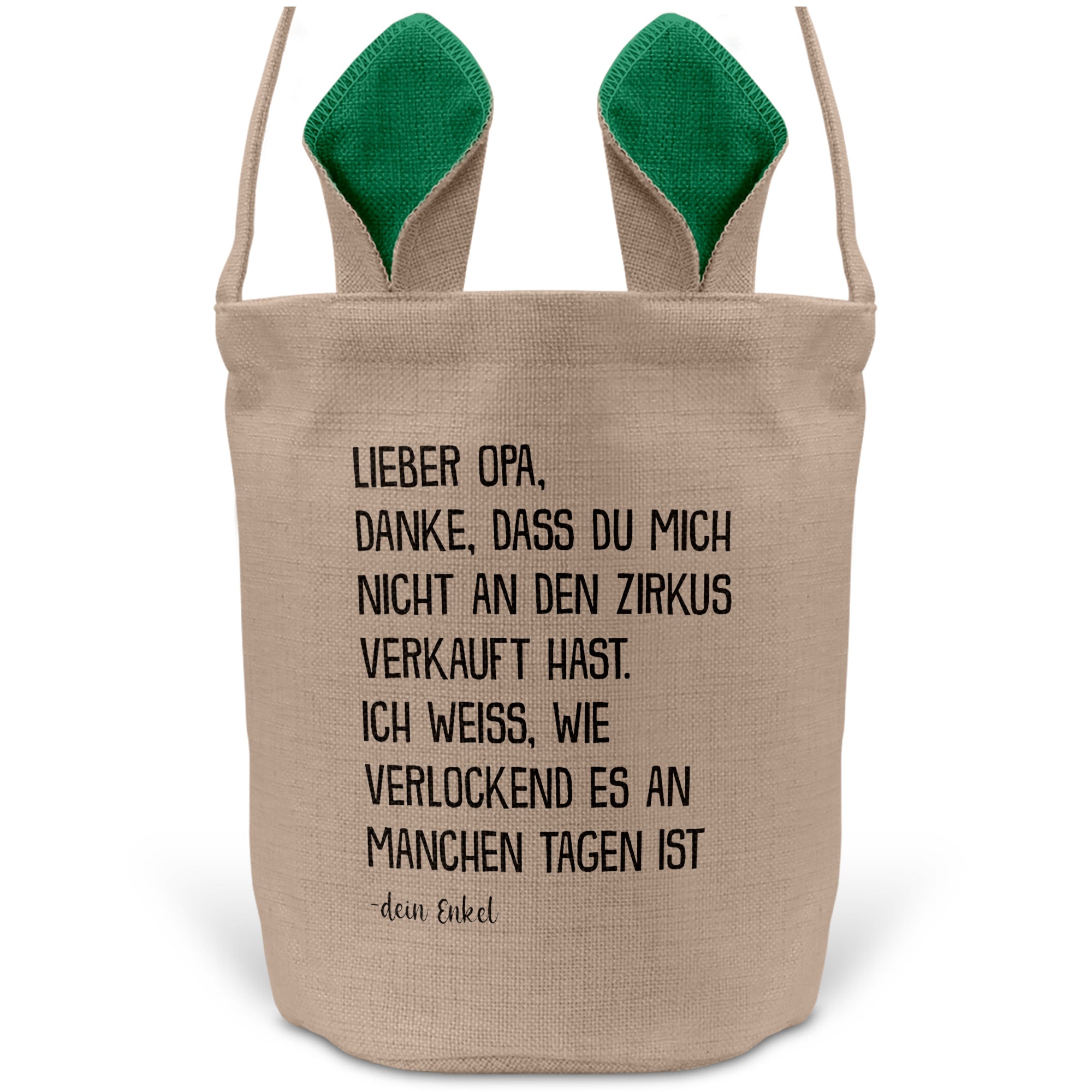 22Feels® Opa Osterkorb von Enkel Grossvater mit Henkel Ostergeschenk Tragetasche Ostern Deko Osternest Körbchen Hasenohren (Beige/Grün)-Ostern Tragetasche-22Feels